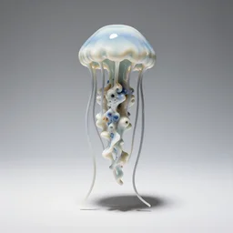 porcelain figurine jellyfish, studio photography, full body, isolated on a pure white background, centered, entire subject in frame, sharp focus, soft studio lighting