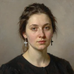 portrait of a woman with cross earrings, by nikolay makovsky.