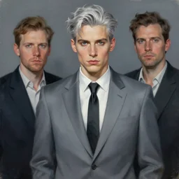 the absolute least sexy man with silver hair wearing grey suit by artgerm and wlop and krenz cushart, painterly - h 9 6 0