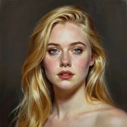 ultra realistic portrait painting of elle fanning, art by frank frazetta, 4 k, ultra realistic, highly detailed, epic lighting