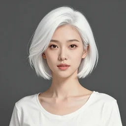 portrait of a woman with short white hair, medium shot, illustration, highly detailed, high quality, by wlop