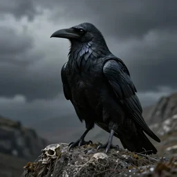 dark raven with skull