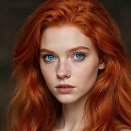 a young tall, slender girl, with fiery red hair and bright blue eyes, hyper realistic face, beautiful eyes, fantasy art, in the style of greg rutkowski, intricate, hyperdetalized, smooth