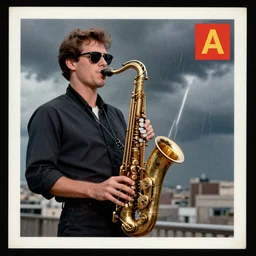 🆘😎🎷🌩 in the style of a 1 9 8 0 souvenir postcard