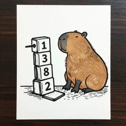 capybara doing math, linocut print
