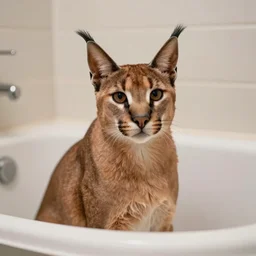 caracal, big floppa, sitting in a bathtub, bathroom, Instagram photo, 4K