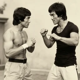 nepali actor rajesh hamal fighting bruce lee in a historic old photograph