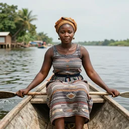 nigerian woman on a canoe boat in lagos