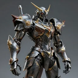hyper realistic glorious ancient wargreymon in a obsidian metal armor, futuristic design, designed by makoto kobayashi and luca zampriolo, portrait, cyberpunk style, wood and gold details, intricate, extremely detailed, ornate, deep of field, hard surface, exoskeleton, substance designer metal unreal engine, very detailed.
