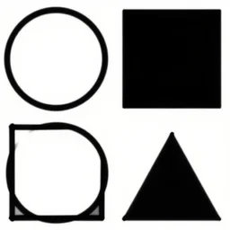 a circle | a square | a triangle, solid black on white, black and white vector art, in a row