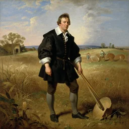 david cameron as a 1 7 th century peasant working in the fields, painting, restored, 1 7 th century art, very detailed painting by rembrandt