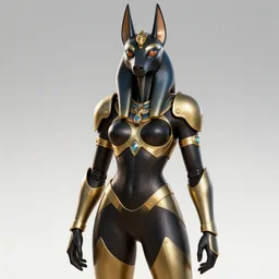 woman wearing black and gold anubis cybertech armor. character design by charlie bowater, ross tran, artgerm, and makoto shinkai, detailed, inked, western comic book art