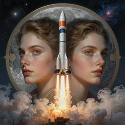 symmetry!! ultra realistic portrait of smoke from rocket launch!! moon and galaxy in background!, intricate, elegant, highly detailed, digital painting, artstation, concept art, smooth, sharp focus, illustration, art by artgerm and ross tran and greg rutkowski and alphonse mucha, 8 k