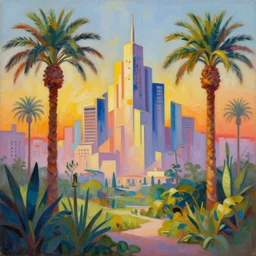acrylic painting modern furutistic city palms and egyptian vegetation lot of light radiosity sunset, gaston bussiere, craig mullins, krenz cushart, simon stalenhag