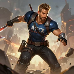 Ryan Reynolds   as an Apex Legends character digital illustration portrait design by, Mark Brooks and Brad Kunkle detailed, gorgeous lighting, wide angle action dynamic portrait