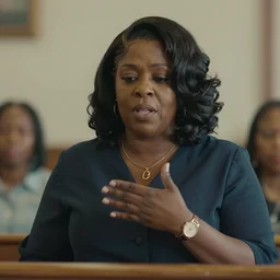 a cinematic still of Madea preaching at a Baptist Church in Rural Tennessee, portrait, shallow depth of field, close up