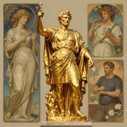 golden greek statue of viktor orban as the god of trade, highly detailed, digital painting, artstation, concept art, illustration, art by artgerm and greg rutkowski and alphonse mucha