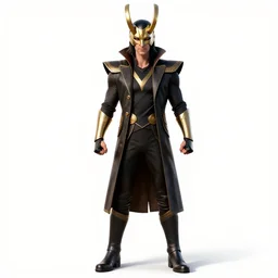 masked loki trickster, detailed 3d character render, full body, standing, isolated on a pure white background, centered, whole figure in frame, sharp focus, studio lighting