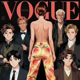 vogue magazine, elle magazine, anime korean natalie portman from behind wearing fruit peach pants, ilya kuvshinov, greg rutkowski, john singer sargent, anime, trending on artstation, intricate