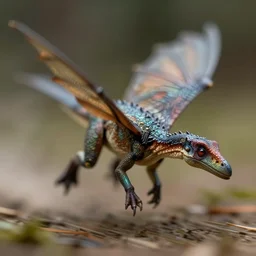 action photography, long shot, award winning macro photo of a tiny ultra detailed intricate pterodactyl, fast shutter speed, motion blur, tiny gaussian blur, highly detailed, highly intricate, depth of field, national geographic