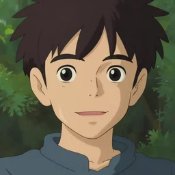 Slighty smiling guy, with fragile looking character, portrait face made by Studio Ghibli highly detailed art, beautiful scene, sharp focus, smooth, 8k, anime art