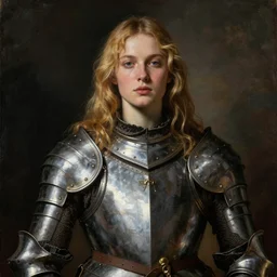 sultry liv tyler, seductively, blonde hair, wearing medieval armour, portrait, oil painting by titian, hard focus