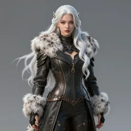 dragon hunter wearing a fur - lined dragonhide jacket!!! beautiful and gorgeous elegant white long haired female!! symmetry, character concept art, sharp focus, illustration, art by artgerm!! greg rutkowski magali villeneuve wlop! ilya kuvshinov!!! charlie bowater! octane render, unreal engine 5! highly rendered!!