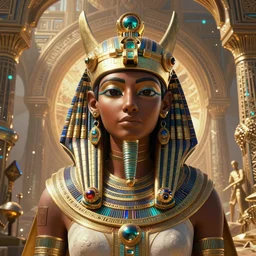 highly detailed portrait of an african egyptian goddess, intricate alien technology, stephen bliss, unreal engine, fantasy art by greg rutkowski, loish, rhads, ferdinand knab, makoto shinkai and lois van baarle, ilya kuvshinov, rossdraws, tom bagshaw, global illumination, radiant light, detailed and intricate environment