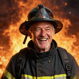 portrait painting of a laughing old man firefighter, tophat, background is flames unreal render cinematic lighting art by bussiere rutkowski andreas rocha