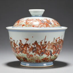photo of a porcelain pot depicting an epic war on it, highly realistic, elegant, smooth, sharp focus, volumetric lighting, reflective, zeiss 5 0 mm f 1. 8 lens, 4 k