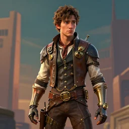 aaron taylor johnson as steampunk hermes by ralph horsley, rossdraws, matte painting, stylized background, cinematic lighting, maya, pixar, unreal engine, artstation