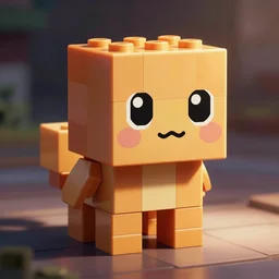 tiny creature made of one brick, four legged, big cute eyes, quadrupedal, cute looking, kawaii, sharp focus, character, game concept art, blocky, lego mixels, flat toon style like katamari damacy inspired, pokemon inspired, promotional image
