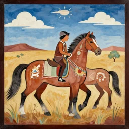 horses on plains in Navajo art style
