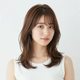 young gorgeous japanese woman with mixed color hair, peaceful expression, medium shot, canon eos r 3, 8 k, post process, symmetrical balance, in - frame