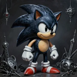 a striking hyper real painting of Sonic the hedgehog , dark, metal, occult, by Glyn Smyth