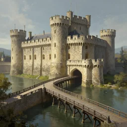 old english castle moat drawbridge, deep focus, intricate, elegant, highly detailed, digital painting, artstation, concept art, matte, sharp focus, illustration, hearthstone, art by artgerm and greg rutkowski