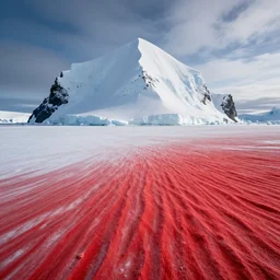 antartica but the snow is red color, 8 k, detail, super detailed, awesome, award winning photography, 4 k hdr
