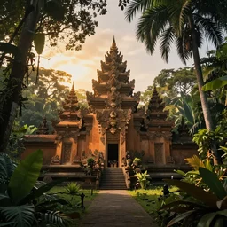 Magical jungle temple, golden hour
