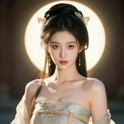 beautiful fashion girl in ancient china with perfect face, strapless dress, character portrait in the style of thomas river and artgerm, wlop, cinematic lighting, hyperdetailed, 8 k realistic, symmetrical, global illumination, radiant light, halo, love and mercy, frostbite 3 engine, cryengine, dof, trending on artstation, digital art, chanel
