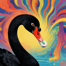 a colorful vibrant closeup portrait of a black swan dancer licking a tab of lsd acid on his tongue and dreaming psychedelic hallucinations, by kawase hasui, moebius, edward hopper and james gilleard, zdzislaw beksinski, steven outram colorful flat surreal design, hd, 8 k, artstation