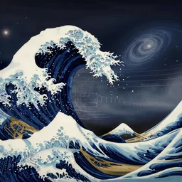 pipeline breaking waves, halls of space by ben wanat ; ultra - realistic 3 d depth shading ; third reef pipeline by katsushika hokusai