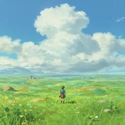Breath of the wild, environment, vast, meadow, clouds, ghibli, fractal sky