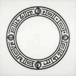 symmetric wide circle with pagan patterns inside, minimalistic, design, white background, oil painting