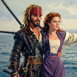 The Dread Pirate Roberts as Rose in Titanic, pointilism