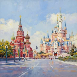 painting!! street view panorama of 4 teatral'nyy proyezd disney ( russia moscow ) background keyart gouache acrylics visible bristol strokes