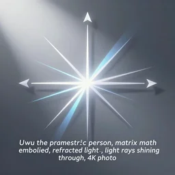 “Uwu the prismatic person, matrix math embodied, refracted light, caustics, light rays shining through, 4k photo”