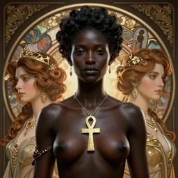 a stunning portrait of gaia by artgerm, flawless black skin, backlit, tom bagshaw, alphonse mucha, donata giancola, mary jane ansell, ankh necklace, atmosphere, realism, octane render, dof, hyperdetailed, 8 k