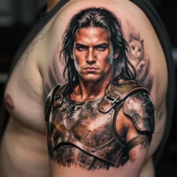 tattoo design, a professional painting of a beautiful young obese steven seagal, partially clothed in battle armor, olive skin, long dark hair, beautiful bone structure, symmetrical facial features, intricate, elegant, digital painting, concept art, smooth, sharp focus, illustration, from Metal Gear, by Ruan Jia and Mandy Jurgens and Greg Rutkowski and Artgerm and William-Adolphe Bouguerea and artgerm, cat girl, anime