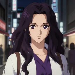 medium portrait salma hayek in berserk movie, detailed face, violet evergarden, tokyo, ufotable, key visual, cinematic, city background, night time, street, fate stay night, unlimited blade works, greg rutkowski, high resolution, street clothes, anime, high budget
