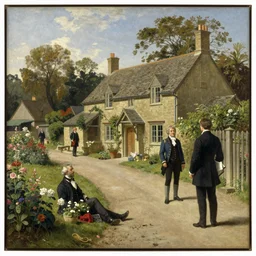 remove people. no people. no figures. jean-Baptiste Monge and Solomon Joseph Solomon and Richard Schmid and Jeremy Lipking victorian genre painting portrait painting of an english country cottage with a stone path and flower garden